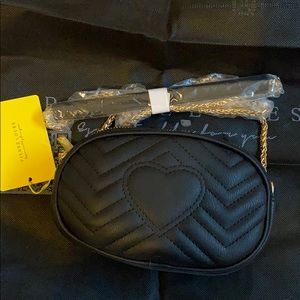 New Black Double Zipper Crossbody Purse Gold Chain